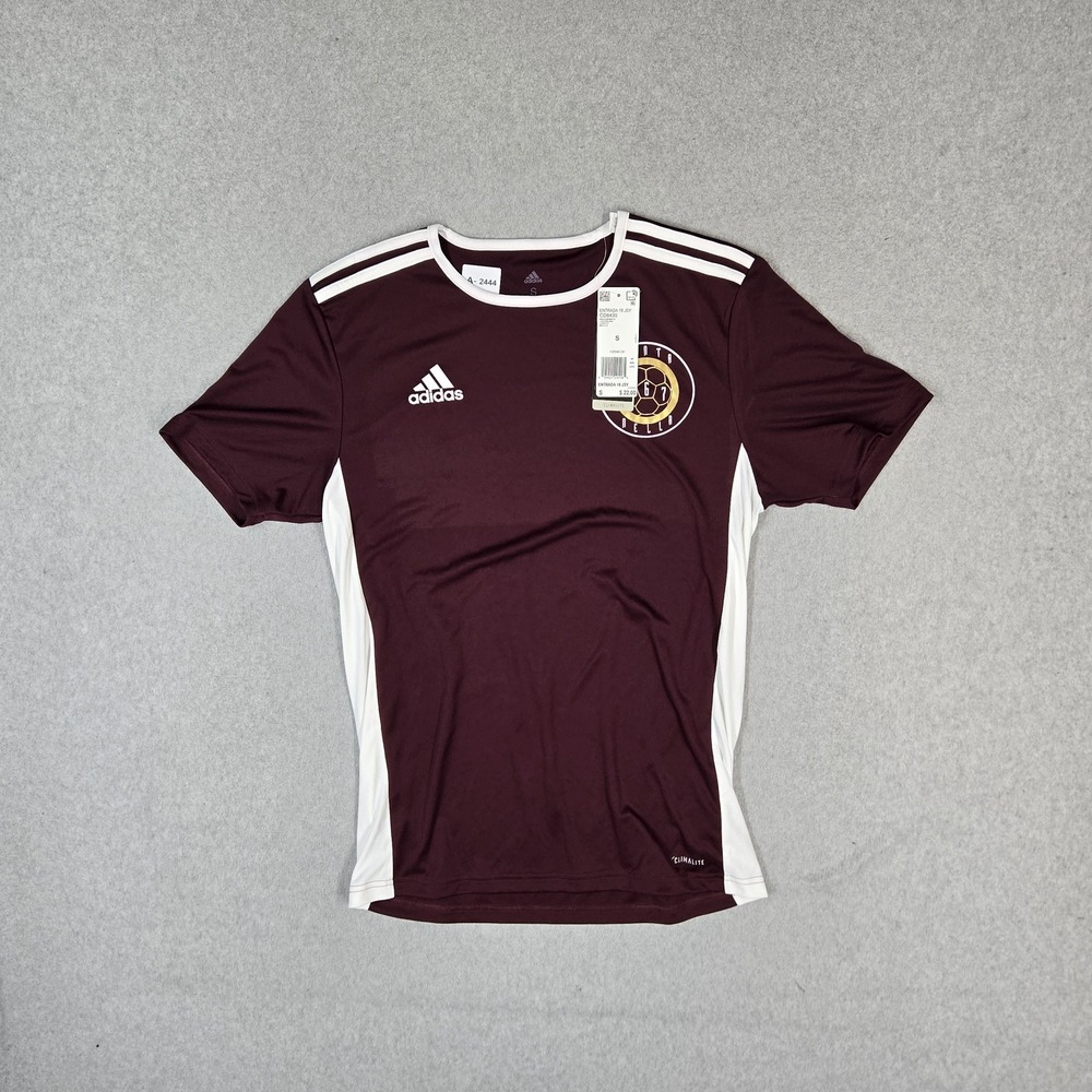 Adidas Men Jersey S Maroon Colorblock Entrada 18 Soccer Crest Logo Climalite NWT